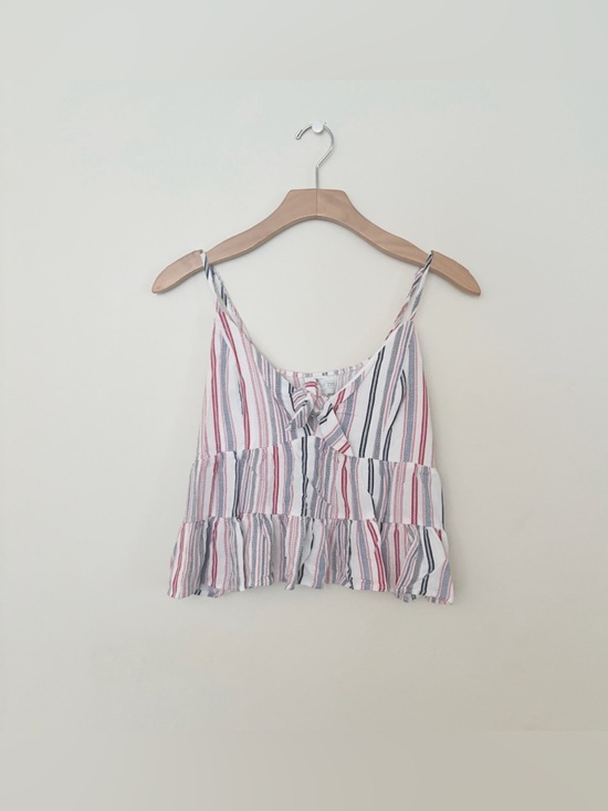 Jun & Ivy Tops - Jun & Ivy Striped Ruffle Tie-Front Cami Tank Top Womens Sz Medium White Red Blue